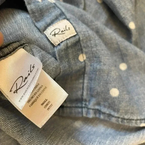 Rails Chambray Button Down Denim Polka Dots Long Sleeve Linen Blend Ingrid - Picture 7 of 9